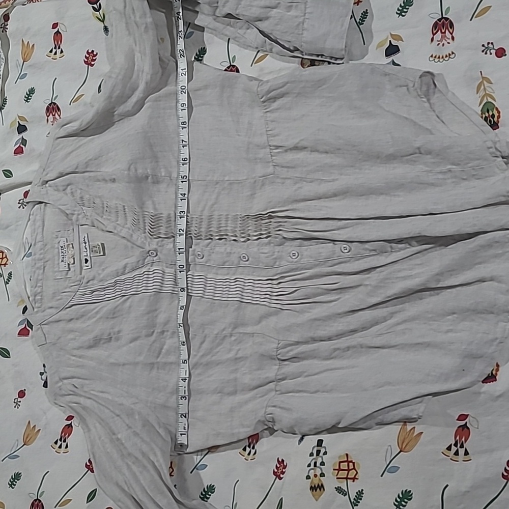 Malvin I Love Linen Hamburg Germany Pleated Roll Tab Sleeve Blouse XL - Picture 5 of 5